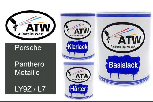 Porsche, Panthero Metallic, LY9Z / L7: 1L Lackdose + 1L Klarlack + 500ml Härter - Set, von ATW Autoteile West.